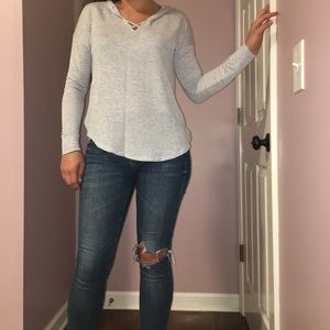 Light gray long sleeve with hood